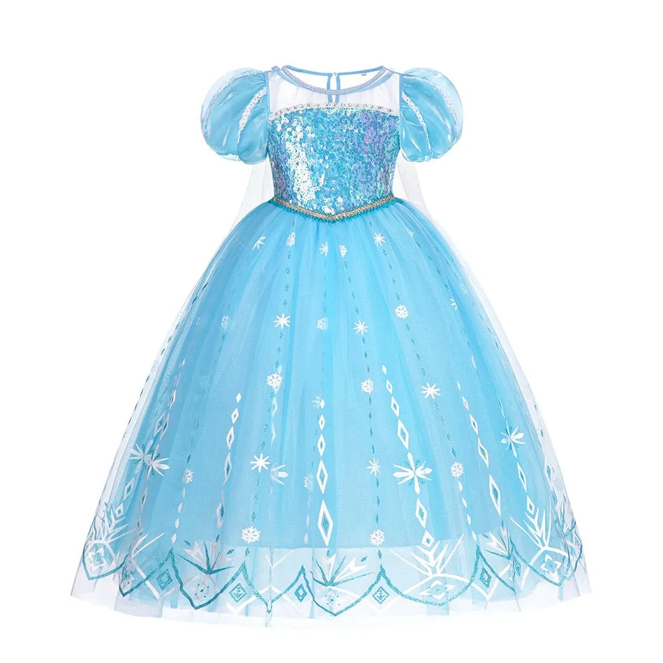 Costume Reine Des Neiges Elsa Pour Fille - Robe De Princesse Avec Couronne, Baguette, Gants, Tresse, Accessoires