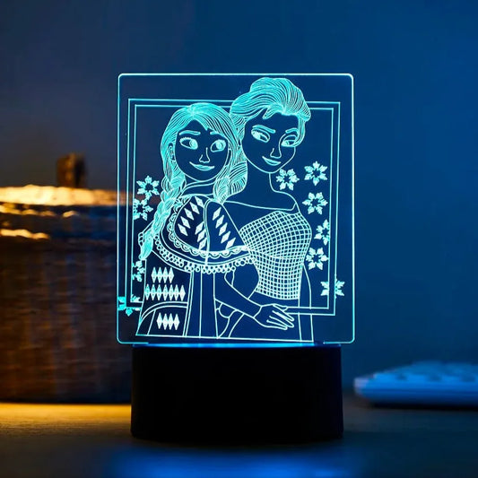 Lampe LED reine deds neiges illustrant Elsa et Anna