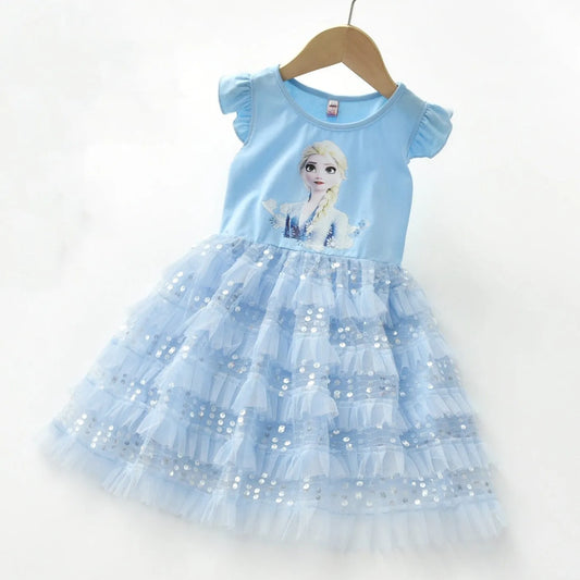 Robe Reine des Neiges bleue à sequins