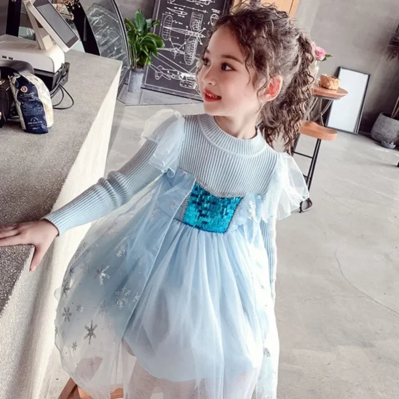Robe Princesse Fille Reine des Neiges Bleu | Robe de Princesse