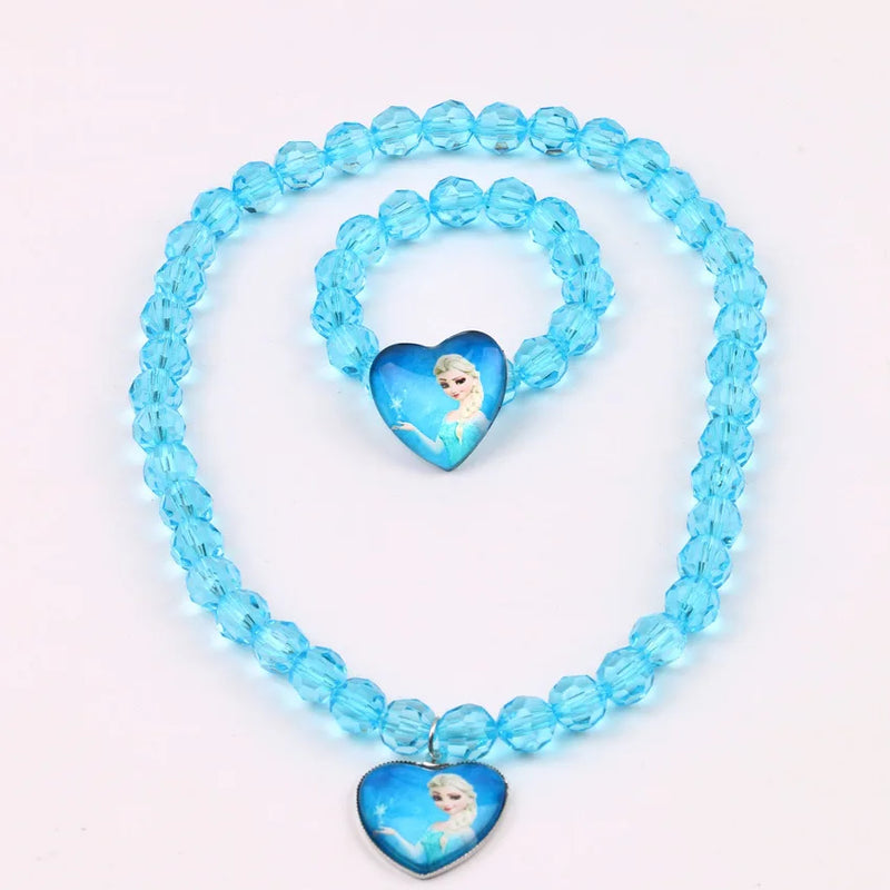 Collier avec bracelet bleus Reine des Neiges